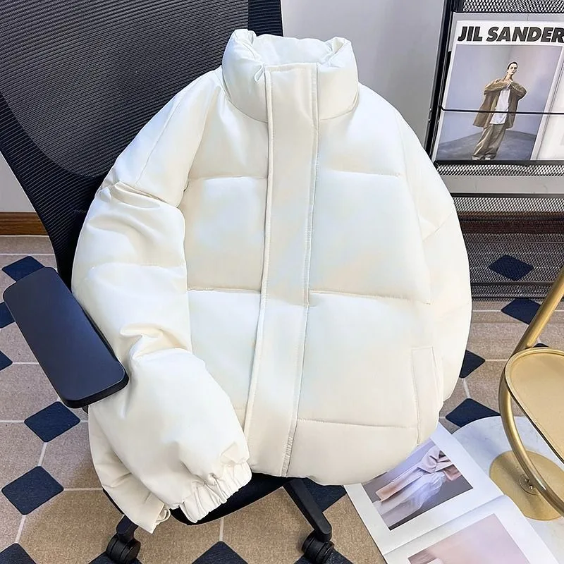 Pure black lightweight down jacket for men, winter youth, two cotton jacket, cotton jacket, high street standing collar face