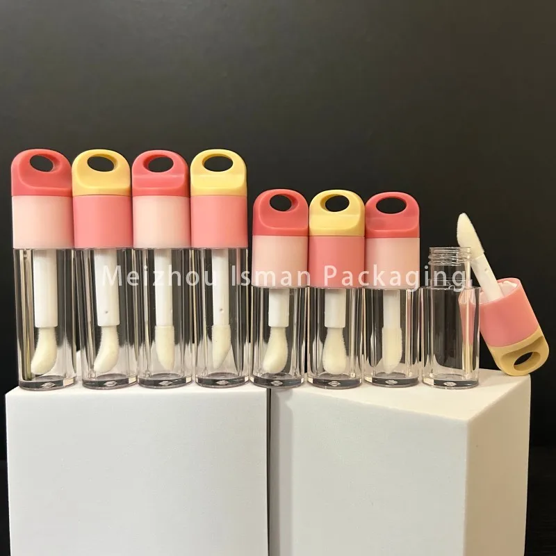 50pcs Colorful 2ML 7ML Big Brush Lip Oil Bottle Cosmetic Refillable Empty Lip Gloss Wand Tube Container With Keychain Hole