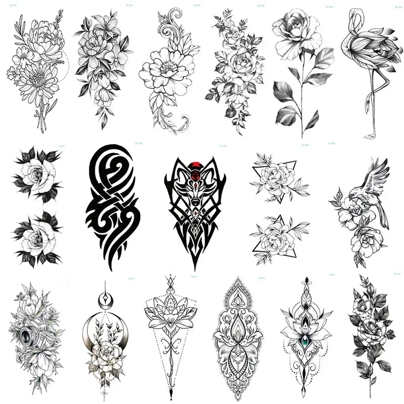 حار أسود المؤقتة الوشم هيئة الفن الوشم ثلاثية الأبعاد مقاوم للماء الوشم المؤقت ملصق الفن الرجال الذراع الساق وهمية الوشم ورقة