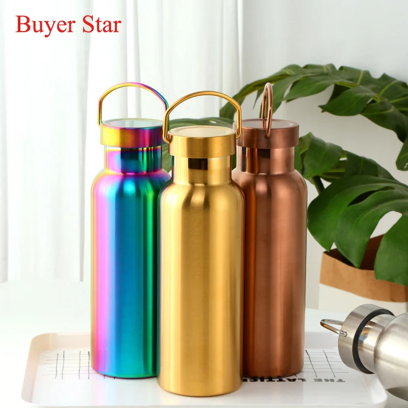 500ml Stainless Steel Water Bottle Hangable Gym Sports Insulated Vacuum Flask double Wall Cold metal Water Bottle for travel