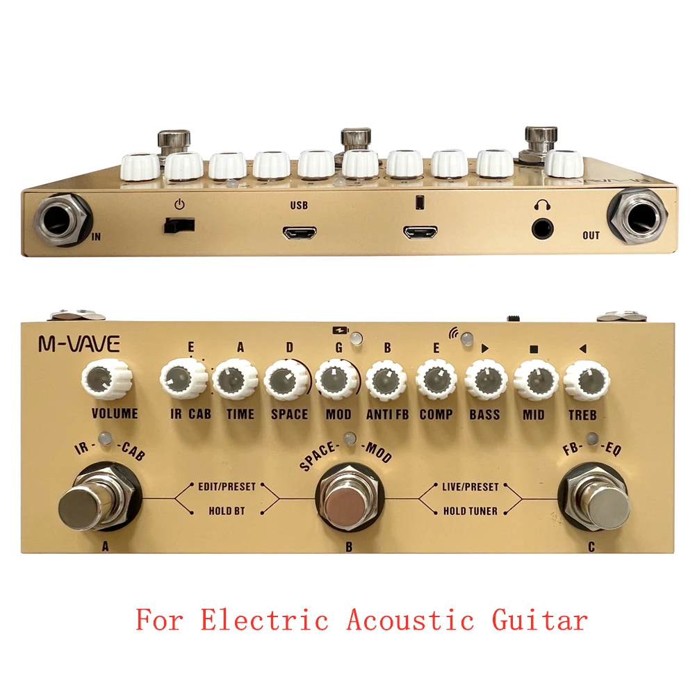 M-VAVE Cube Baby Guitar Effect Pedal 8 IR Cabinets Simulation Rechargeable Pedal Multi Effect Pedal for Bass Acoustic Guitar
