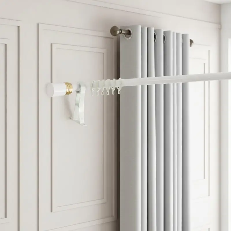 Double Curtain Rod Bracket 4Pcs Heavy Duty Metal Set Universal Window Curtain Pole Holder Base for Home Interior Decor