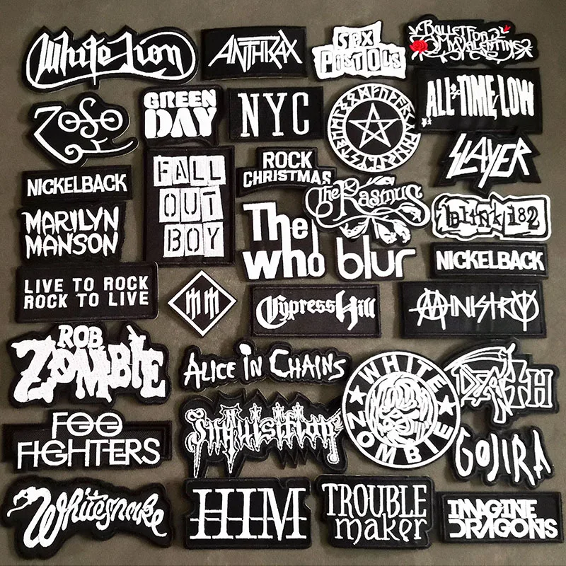 Music Band Clothes Patches Iron on DIY Embroidered Appliques Black Sewing Badges Punk Stickers Jacket Jeans Rock Stripes