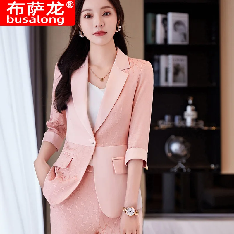 Pink Blazer for Women2024New Three-Quarter Sleeve Women's Suit High-End Professional Suit Women's Formal Workwear