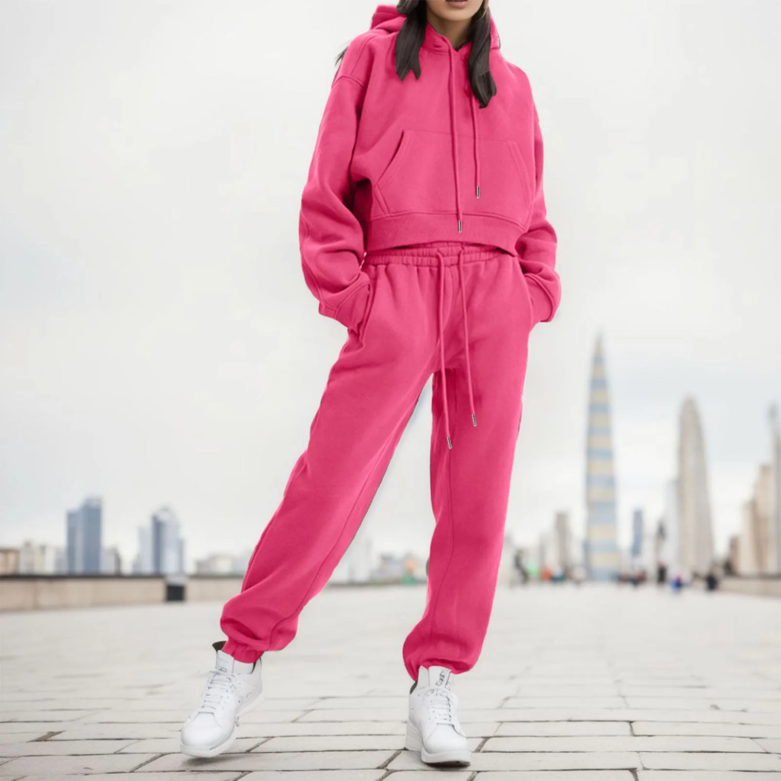 

2023 Autumn Women Cotton Hoodies Sweatshirt Suit Oversized Sets Female O Neck Loose Hoody Sweatshirt + Long Pants Suits Sets