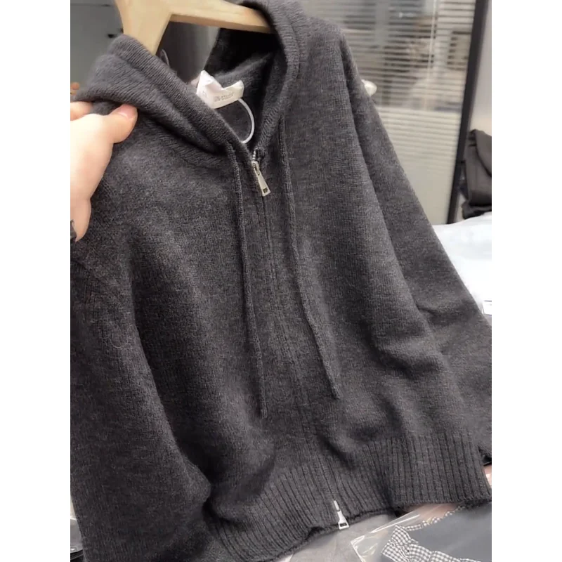 ay محبوك طويل Sve هوديي المرأة عارضة تخفيف سترة الخريف 2025 جديد Sle حجم كبير فضفاض أعلى Quali تريكو #4