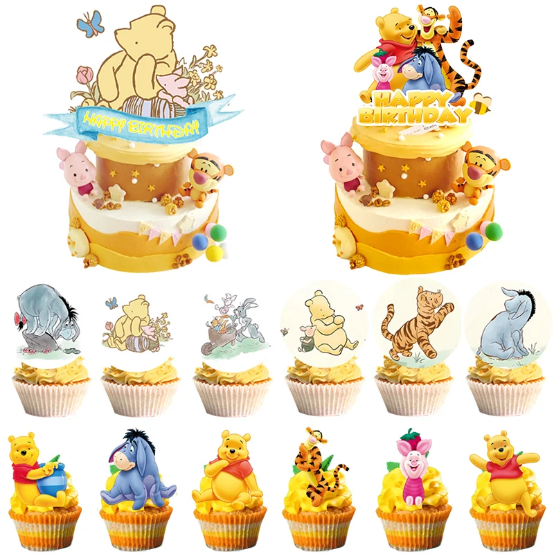 Disney Winnie the Pooh Theme Birthday Party Decoration Cake Topper Piglet Tigger Eeyore Cartoon Print Baby Shower Party Supplies