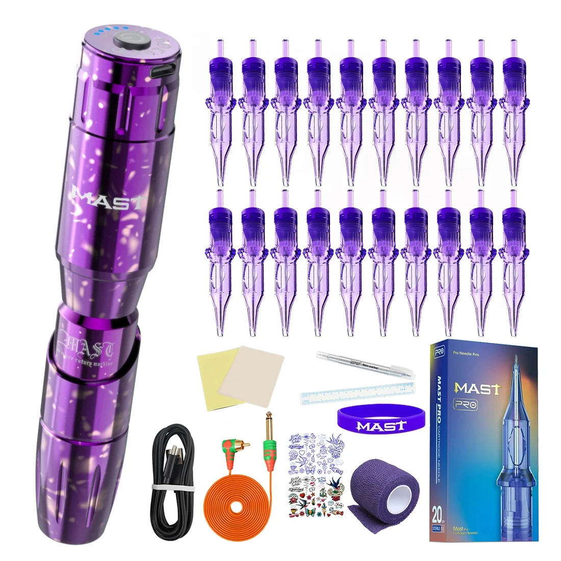 

Mast Tour Professional Wireless Kit with Battery Power Rotary Machine Mast Pro Makeup Permanent Tattoo Kit Needles Cartridge Set