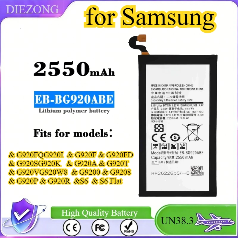 

New EB-BG920ABE 2550mAh Battery for Samsung Galaxy S6 G9200 G9208 G9209 G920F G920 G920V/T/F/A/I G920S Mobile Phone Battery
