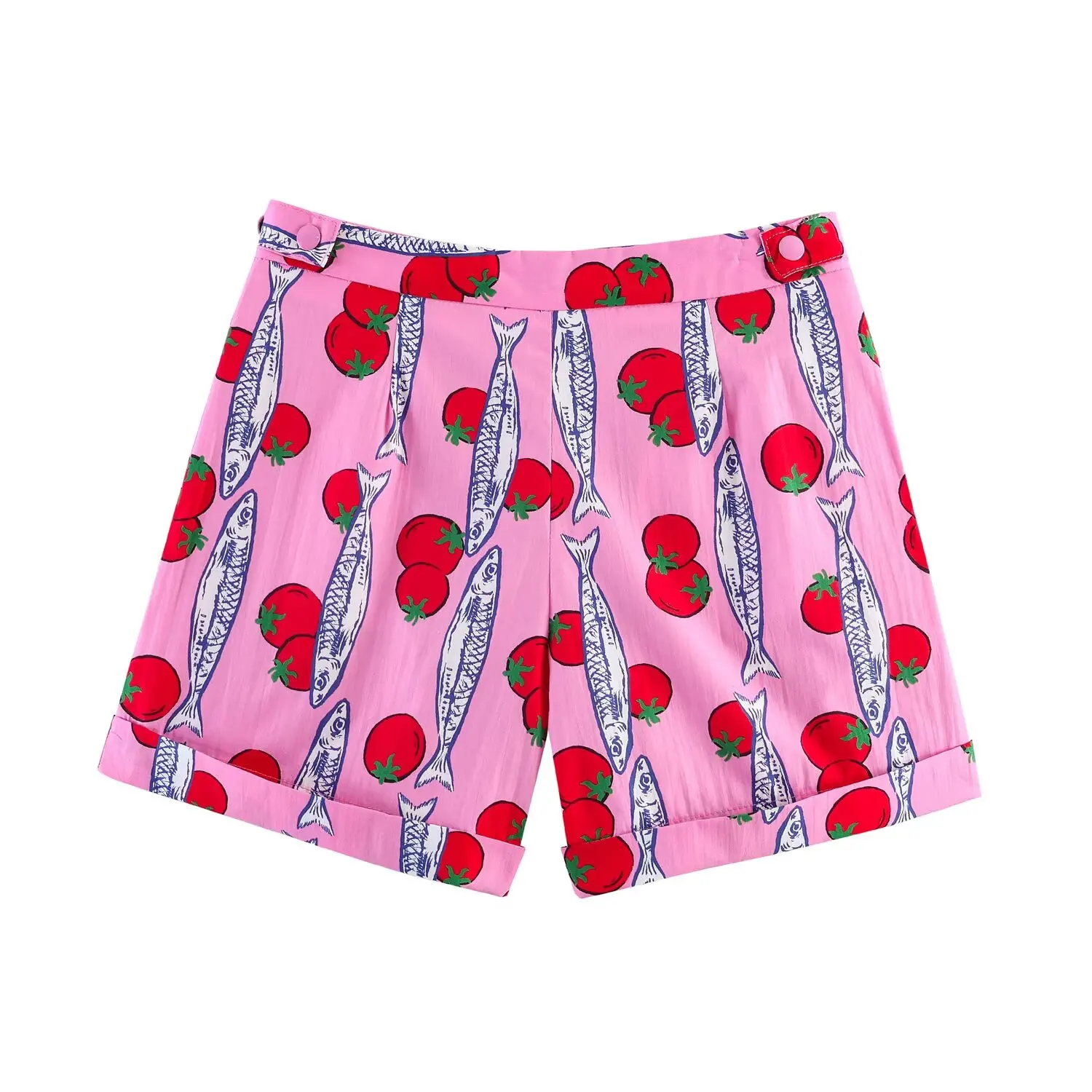 Willshela Women Fashion Printed Pleated Front Zipper Mini Shorts Vintage High Waist Female Chic Lady Shorts