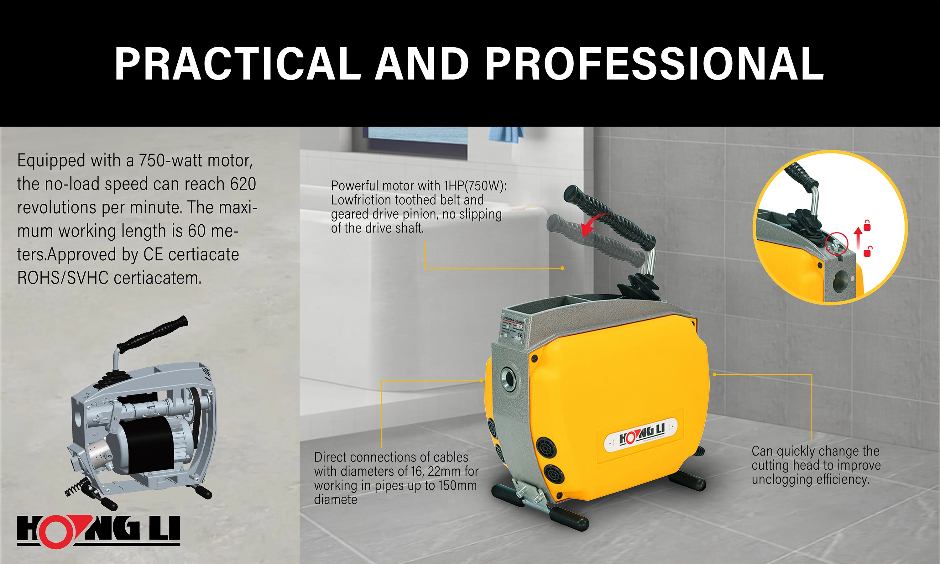 Drain Cleaning Machine with Household Cleaning Accessories