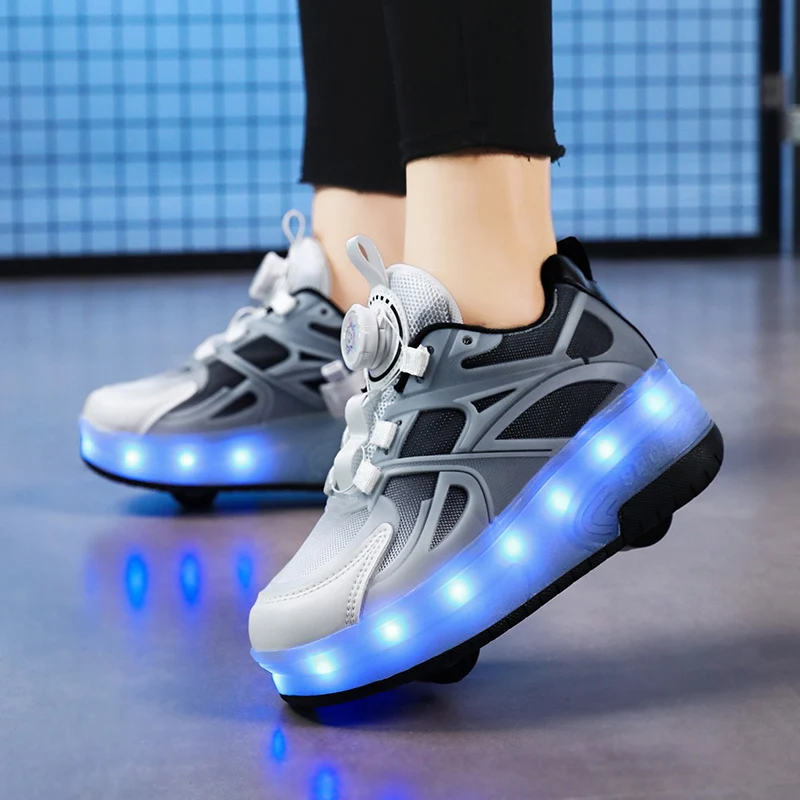 Kid Boys Girls Flashing Roller Skate Shoes USB Charging Children Fashion LED Light Up Shoes Luminous Wheels Sneakers for Street