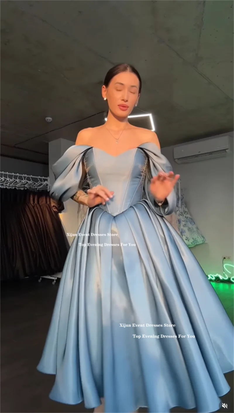 فساتين سهرة طويلة زرقاء للأميرة من Xijun قبالة الكتف على شكل حرف a فساتين حفلات رسمية على شكل قلب لحفلات أعياد الميلاد حسب الطلب #4
