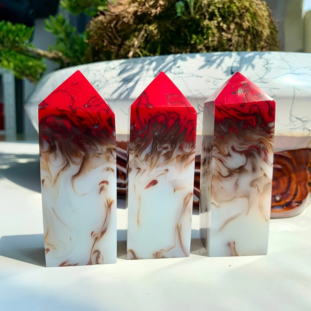 1pc Random Flame Agate Square Pillar, Crystal Tower, Polished Rough Stone, Interior Decorative Stone, Crystal Array Combination