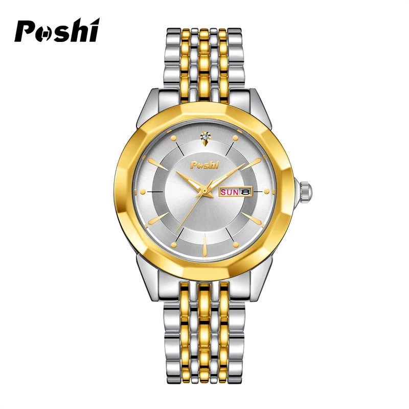 

POSHI Man Quartz Watch Fashion Luxury Stainless Steel Mens Watches Waterproof Top Brand Date Week Sport Wristwatch reloj hombre