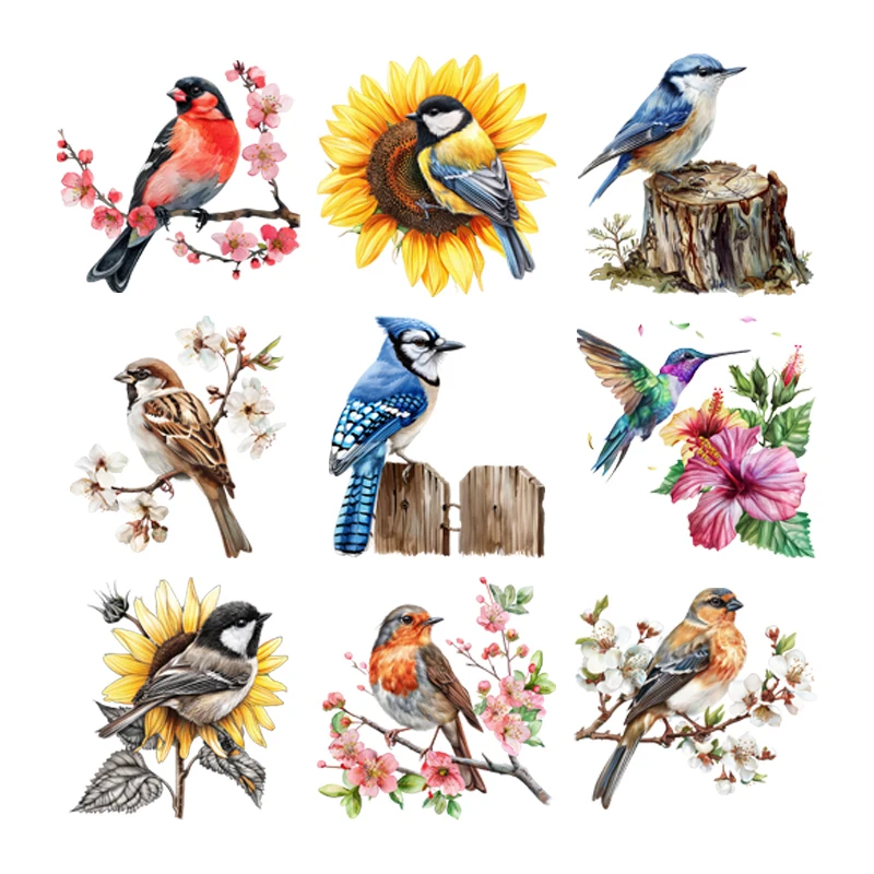 

The scent of spring, various birds and flowers Iron-On Transfers Stickers For T-Shirts Washable Heat Transfer Clothes Sticker