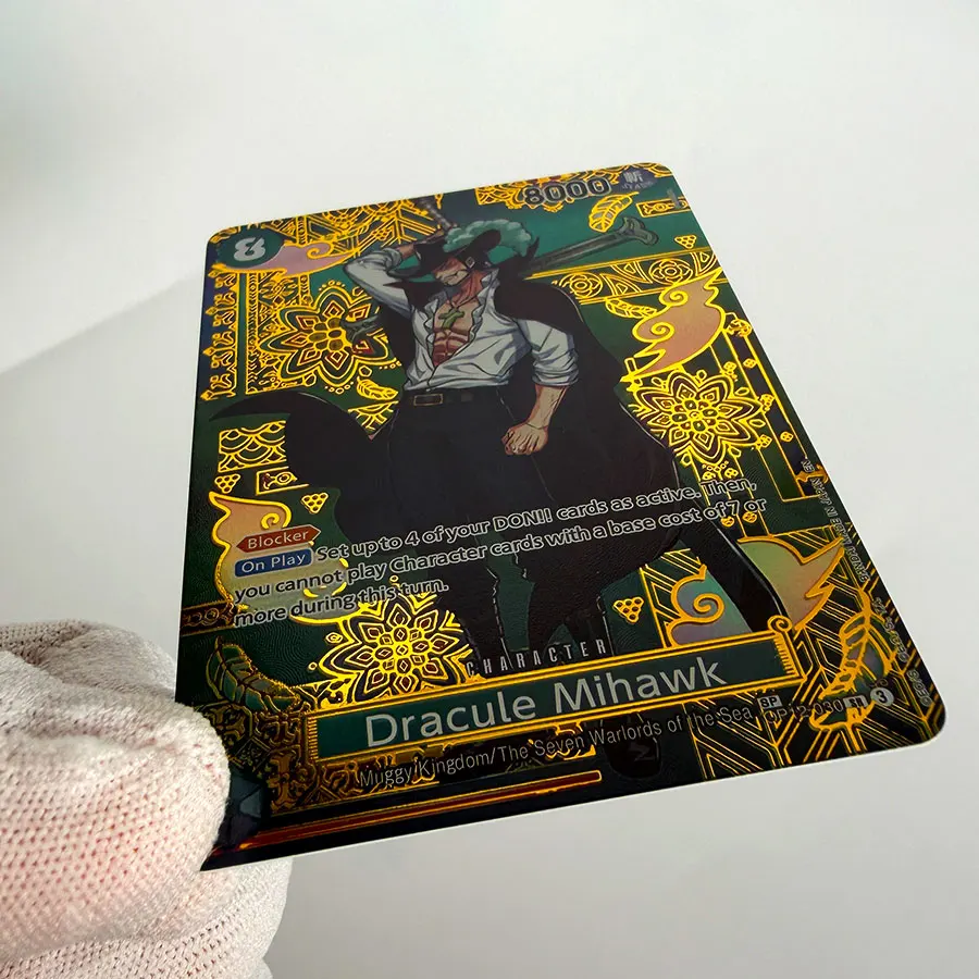 4pcs One Piece OPCG TCG OP12‑030 Dracule Mihawk SP Alternate Art Textured Foil English Anime Collectible Character Cards Proxy