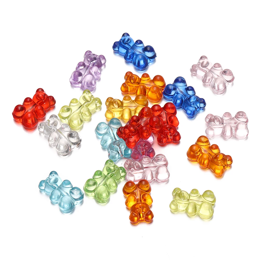 10pcs/lot Acrylic Bear Beads Clear Candy Color Spacer Loose Bead Charms for Necklace Bracelet Earrings Jewelry Making Accessorie