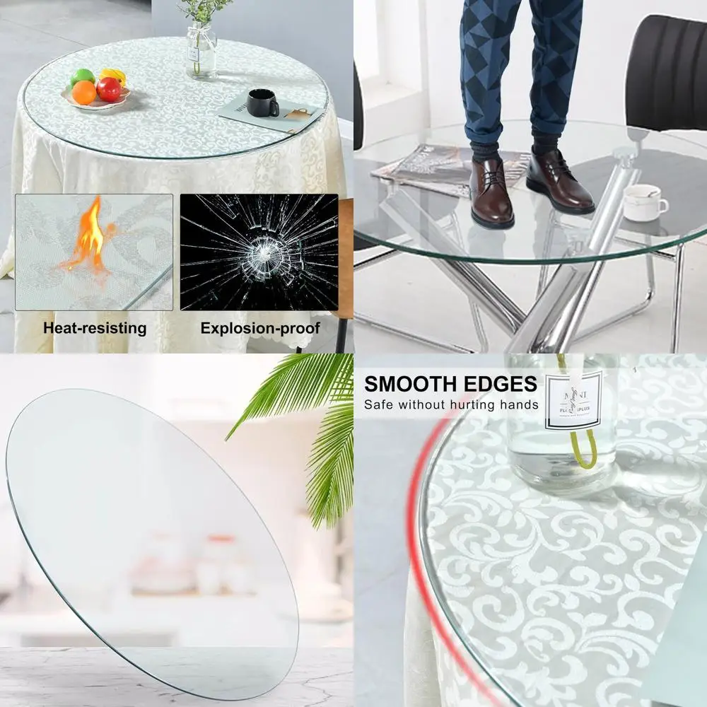 

Стеклянная круглая столешница из закаленного стекла толщиной 1/4 дюйма с полированными краями, прозрачная защитная стеклянная поверхность для стола