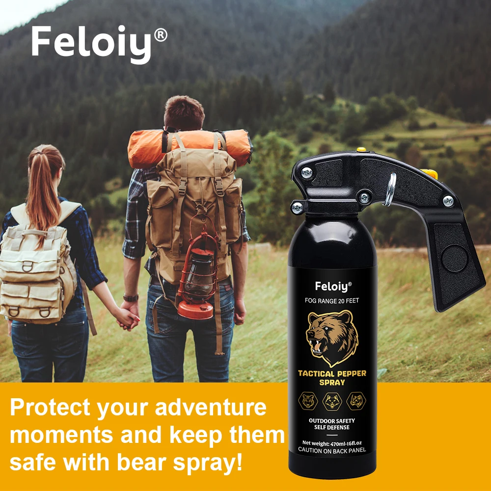 470 Ml Pepper Spray - 20 Ft Range, Safe Distance Protection, Equipped with Safety Clip and Pull Ring, Quick Release Spray