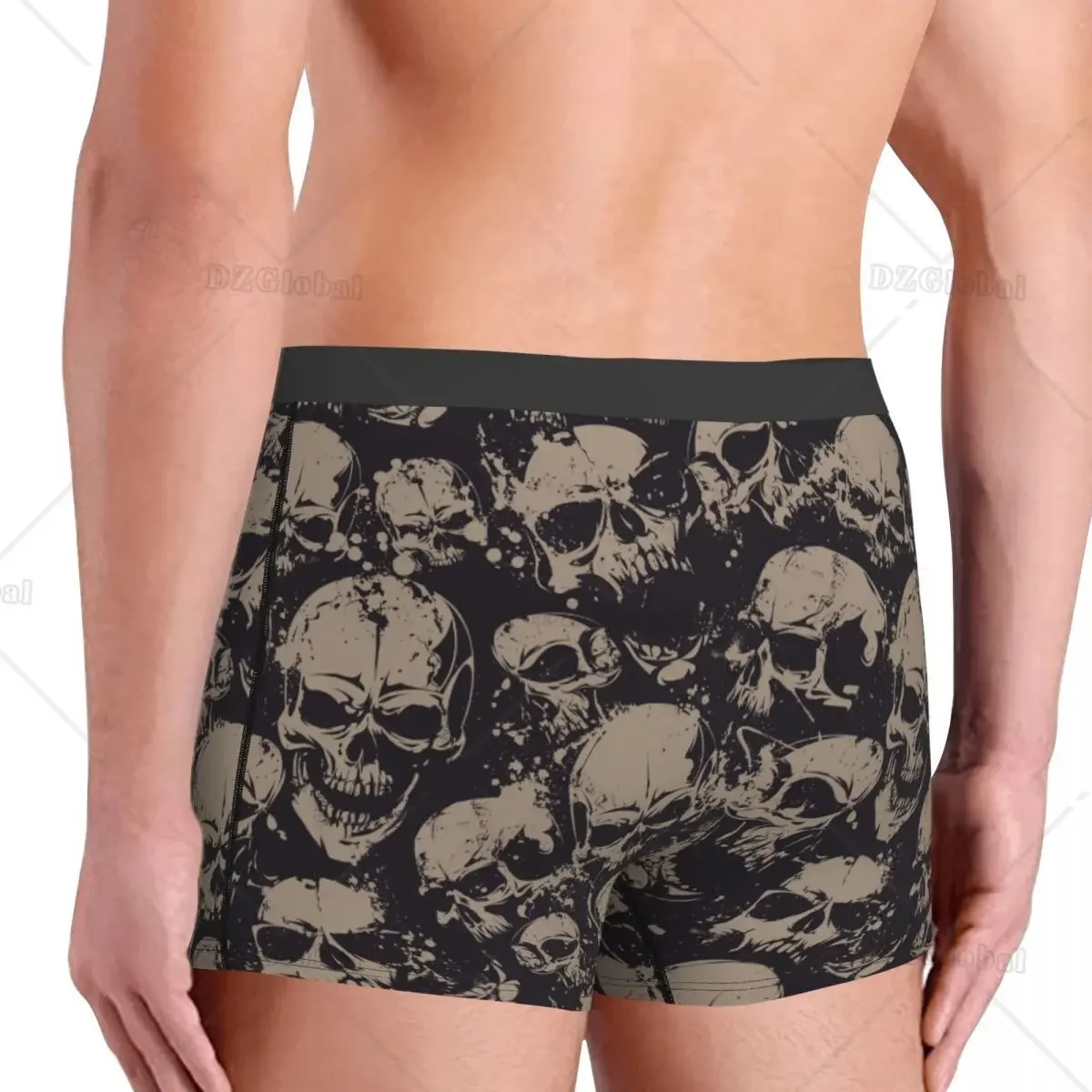 Funny Boxer Shorts Panties Men\'s Grunge Pattern with Skulls Rock Underwear Breathable Underpants for Male