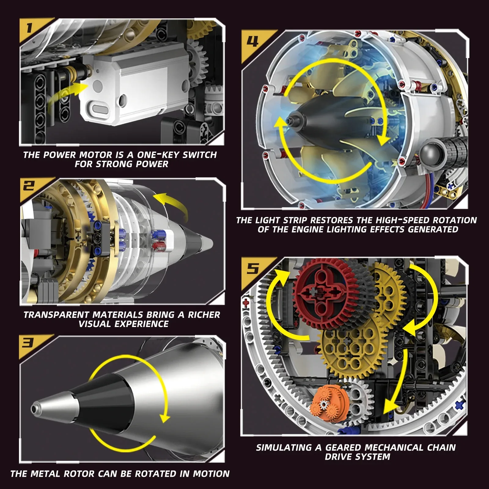 564PCS Programmeerbare Luchtvaart Turbofan Motor Bouwstenen Simulatie Motor Model Licht APP Afstandsbediening Power Motor Speelgoed