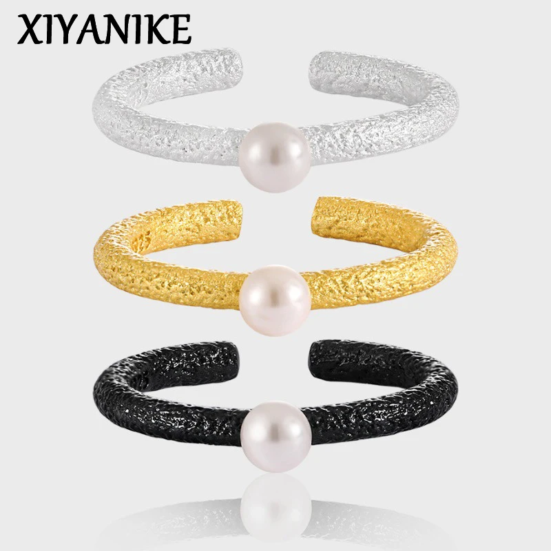 

XIYANIKE Simple Textured Pearl Cuff Finger Rings For Women Girl Elegant Fashion New Jewelry Lady Gift Party anillos mujer