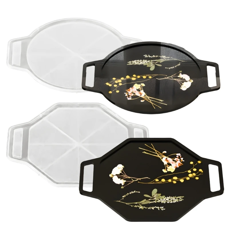 

Creative DIY or Round Handle Tray Silicone Mold For Resin Clay Crafts