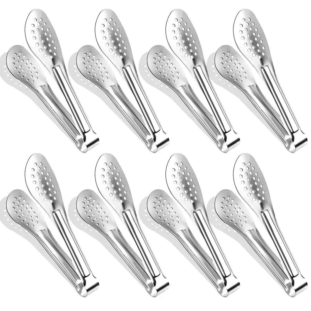 

Serving Tongs, 8 Pack, 7 H, Stainl Steel, Silver, Buffet Tongs
