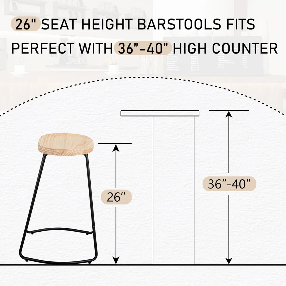 Counter Height Bar Stools Solid  Bar Stool for Kitchen Barstool with Metal Leg Rustic Backless Saddle Seat Stools with Footrest