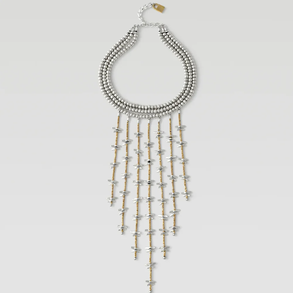 

European and American retro multi-layer round bead necklace, tassel pendant, contrasting colors, hot selling accessories