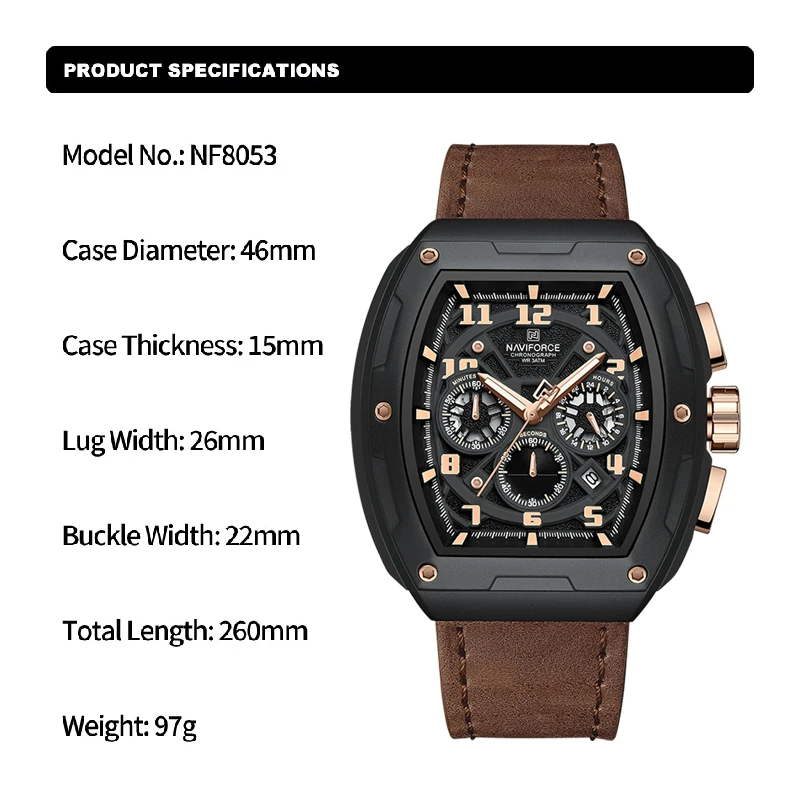 NAVIFORCE Popular Genuine Leather Men\'s Watches Casual Business Quartz Wristwatch for Man Water Resistant Chronograph Male Clock