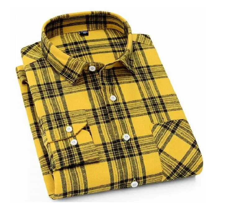 2022  Men's Flannel Plaid Long Sleeved Casual Button Shirt  Regular Fit  Classic Checkered D Pocket Design