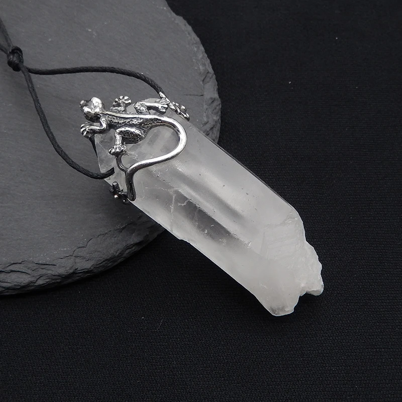 925 Silver Carved Crocodile Natural White Quartz Intarsia Pendant Gemstone Bead, Handcarved Animal Decoration