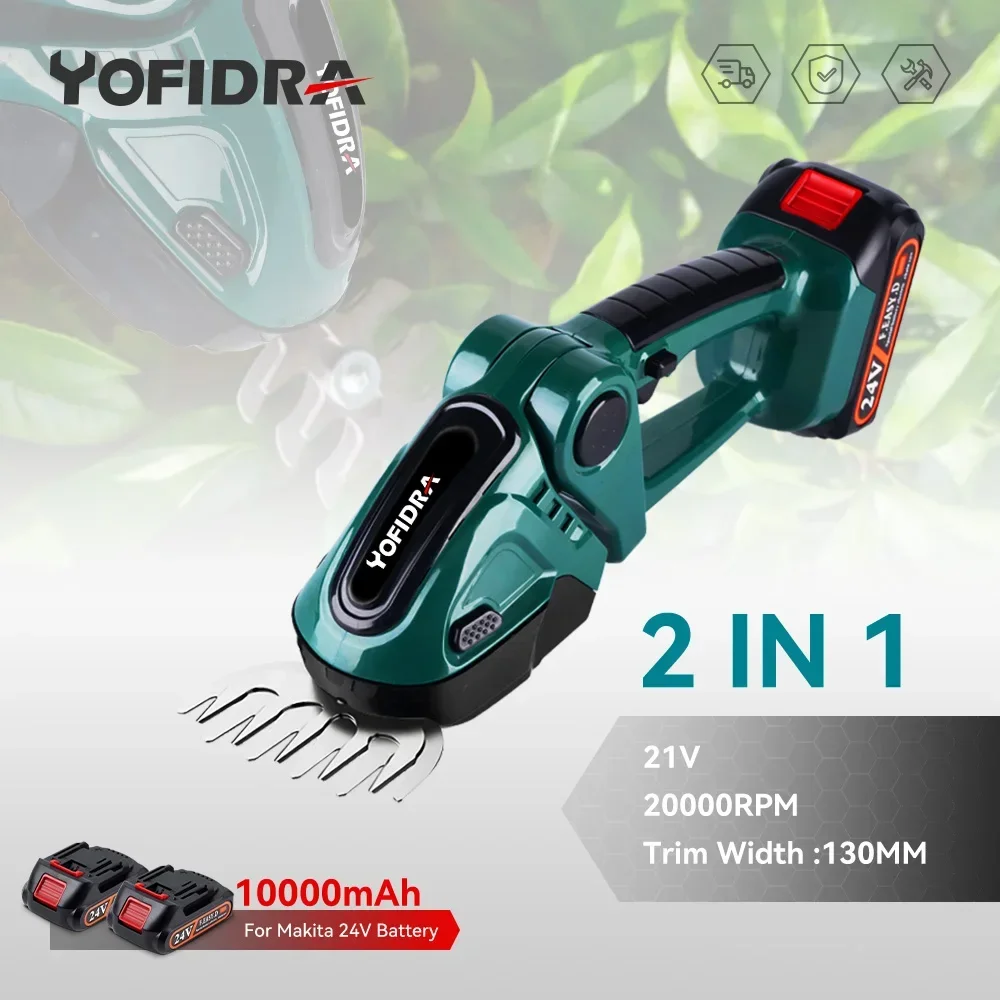 Yofidra 24 V 2-in-1 elektrischer Heckenschere, 20.000 U/min, Haushaltsrasenmäher, Gartenbuchsenschere, Grasschere, Elektrowerkzeug