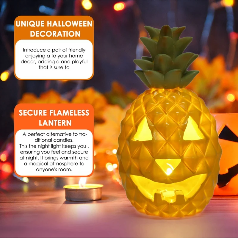 Pineapple Lantern - Yellow Light Halloween Pineapple Lantern Decoration Resin Pineapple Lantern With Inner Light