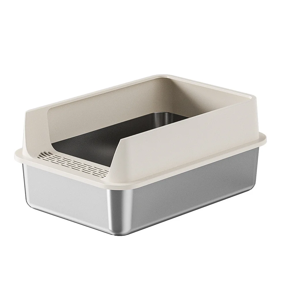 Caja de arena semicerrada extra grande para gatos acero inox, con pala - imagen 3
