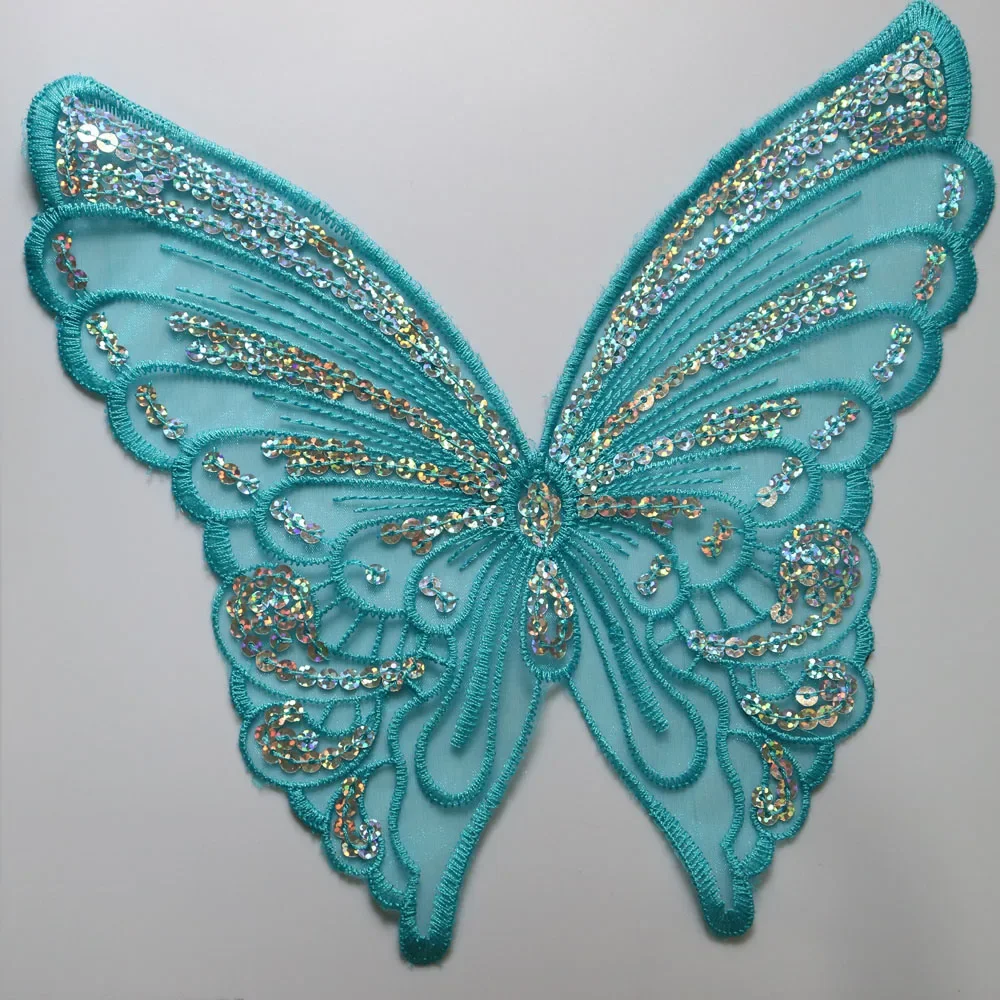 Fashion 12color butterfly lace patches for clothing sew on sequin embroidery applique butterfly parche for clothes accessories