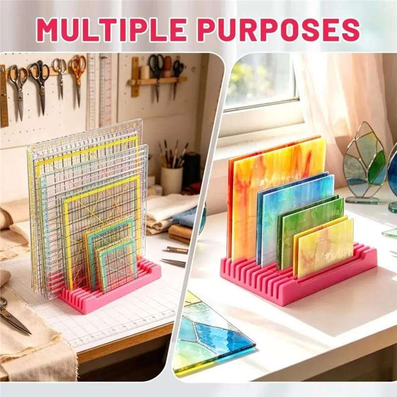 Stained Glass Storage Rack 12-Slot Quilting Ruler Holder Wall Mount & Tabletop Organizer For Sewing Rulers