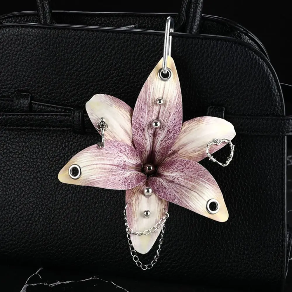 Simulation Flower Orchid Lily Keychain Handmade Drilling and Puncture Colorful Simulation Flower Keyring Backpack Decoration