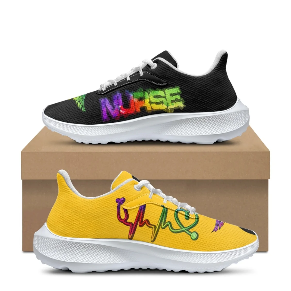 Fashion Nurse Print Sport Running Shoes New Shock Absorption Mesh Shoes Designer Breathable Women Lace Up Footwear Sneakers Spor