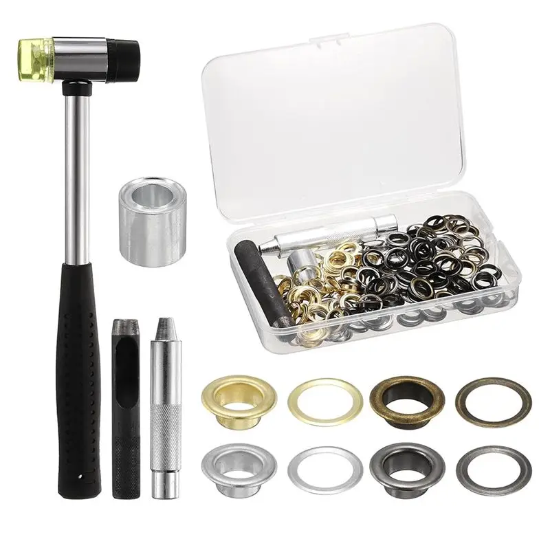 

AEE4-100Pcs Grommet Eyelets Tool Kit For Shoes Clothes Leather Fabric Belt DIY, Gold,Silver,Gunmetal,Bronze