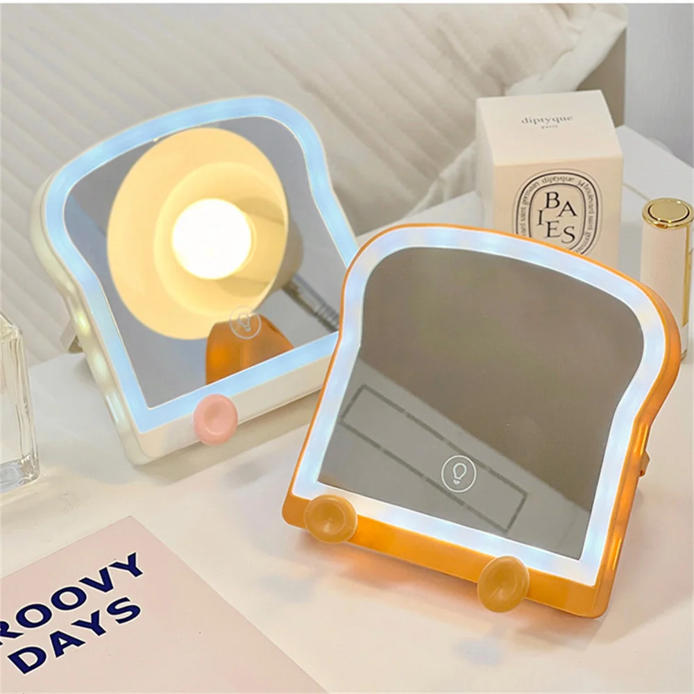 Rechargeable Led Toast Shaped Makeup Mirror  Desktop And Desktop  Can Be Used To Place Mobile Phone With Light Filling Mirror