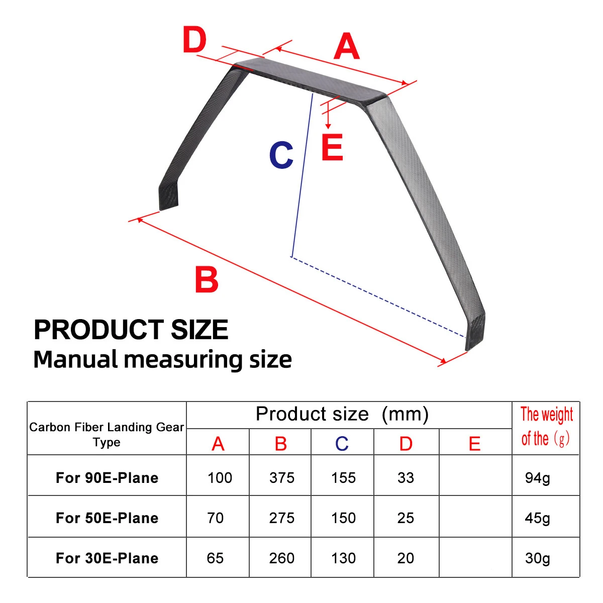 XAERO Carbon Fiber Landing Gear for YAK 30E 50E 90E Electric Airplane Lightweight Undercarriage Set for Scale Model