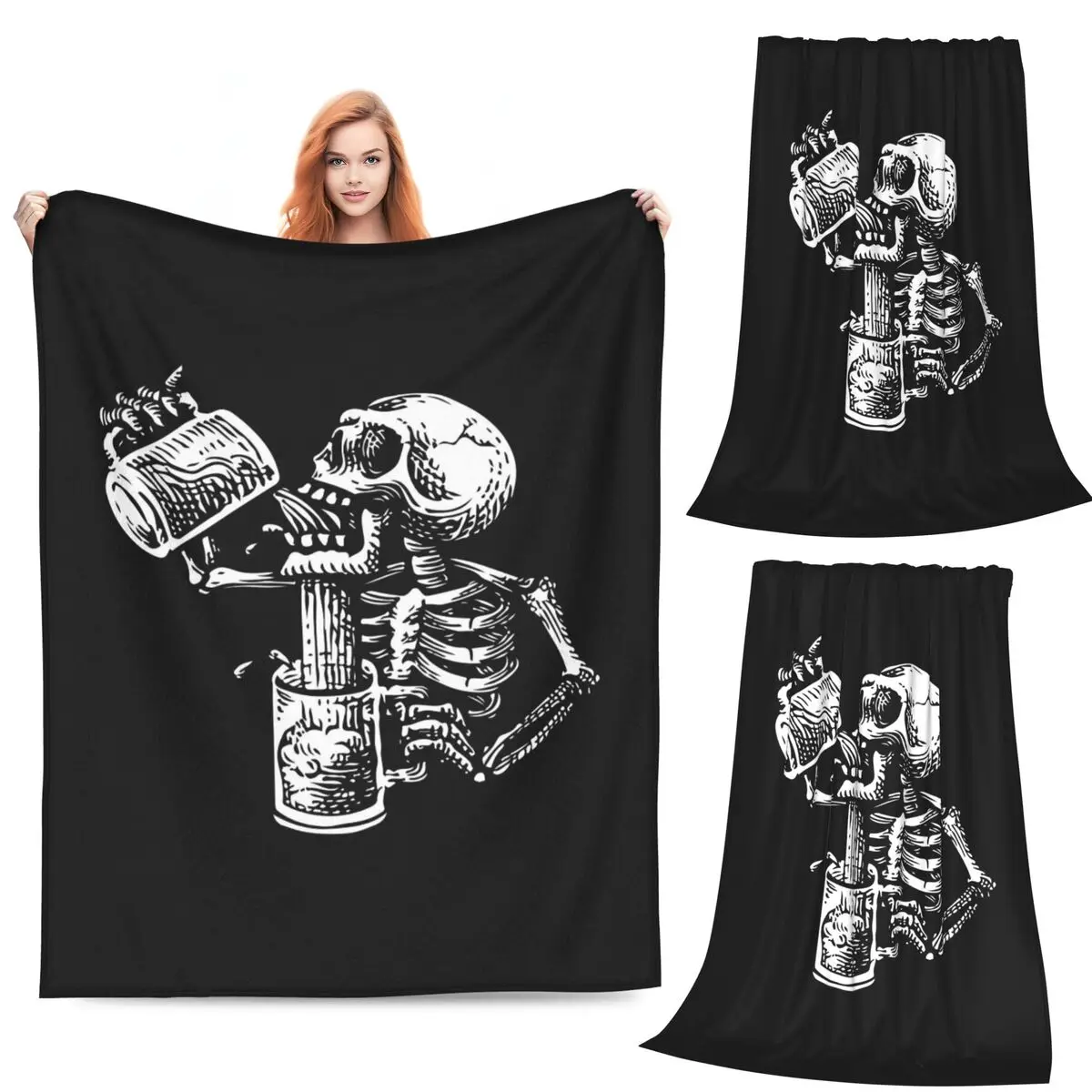

Drunk Skull Blanket Flannel Sofa Throw Blanket Breathable Throw Blankets for Home Bedroom Travel Throws Bedspread Quilt