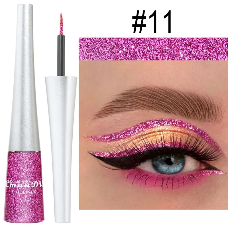 Glitter Liquid Eyeliner Pearlescent Diamond Eyeshadow 16 Color Sequins Blue Silver Pink Rose Gold Mini Fine Brush Eyeline Makeup