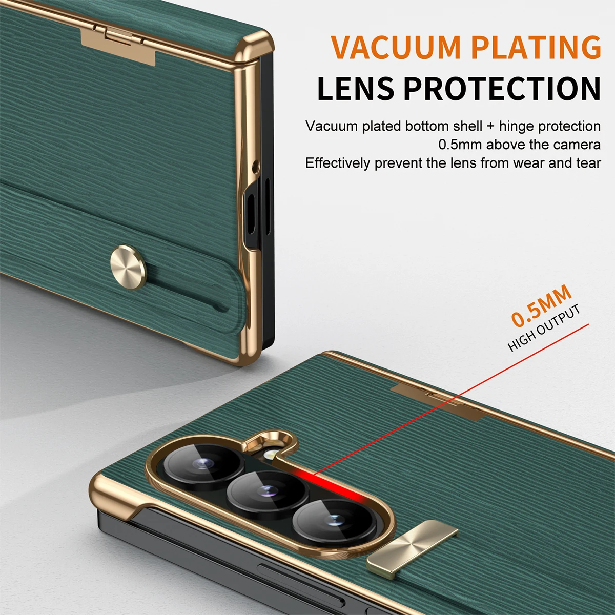 Plating Hinge Phone Case for Samsung Galaxy Z Fold8 7 6 5 4 front frame PC w/tempered glass +PU Leather Bracket Shockproof Cover