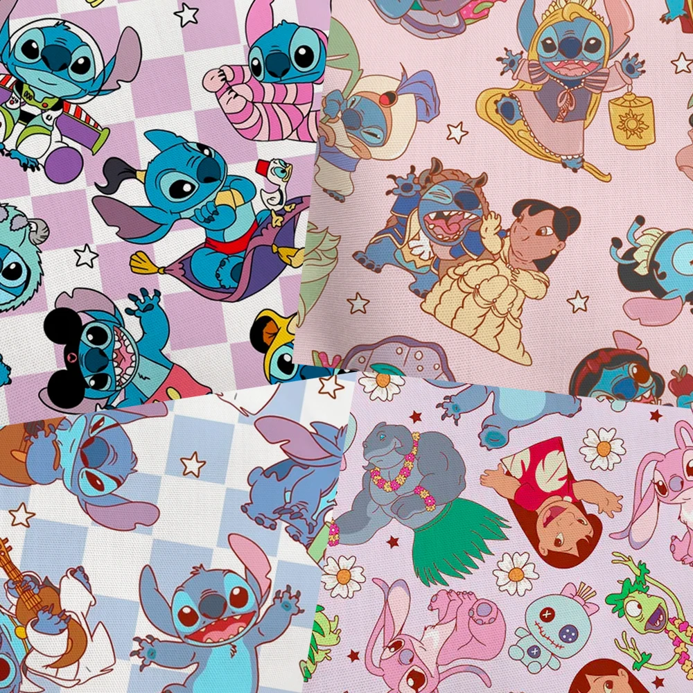 Tela de Lilo y Stitch para manualidades, 45*140cm, tela estampada de poliéster y algodón para costura, patchwork y quilting.