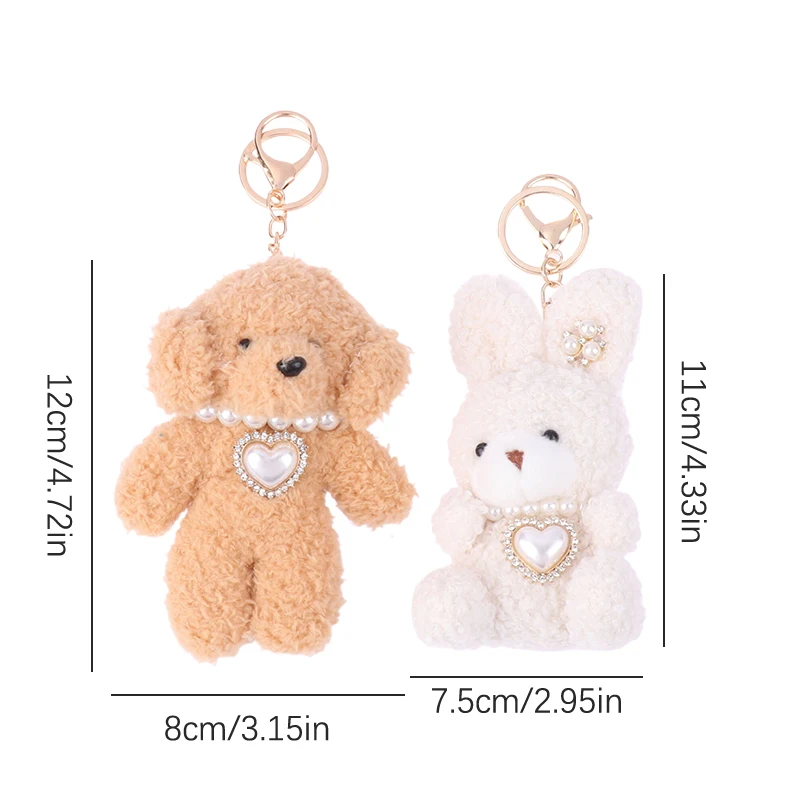 Kawaii Plush Rabbit Puppy Keychain Stuffed Animal Keyring Cartoon Plushies Doll Cute Bags Pendant For Girl Gifts