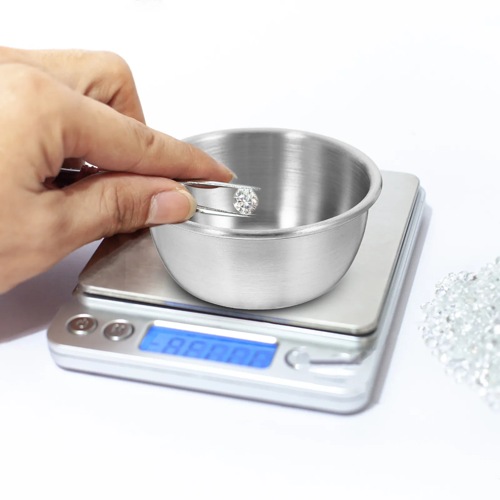 Mini Stainless Steel Scale Bowl Diamond Weighing Tray for Jewelry Lab Powder Liquid Measuring Dishes Electronic Scale